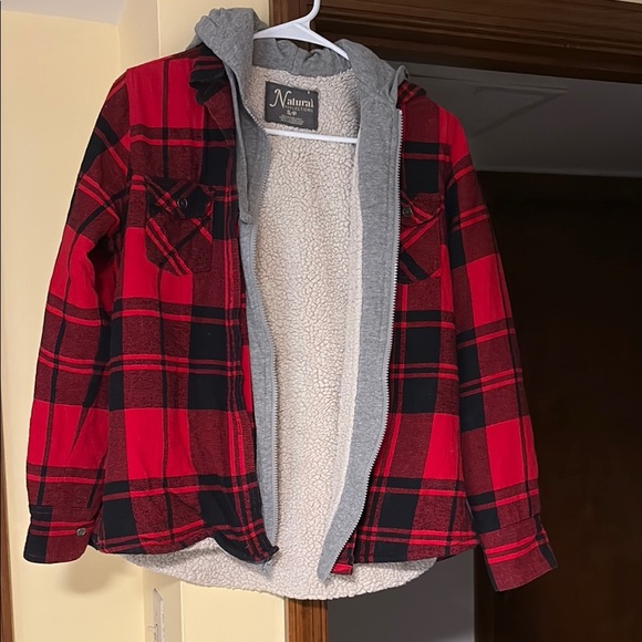 Women’s Red Plaid Jacket with Sherpa Lining - Picture 1 of 6